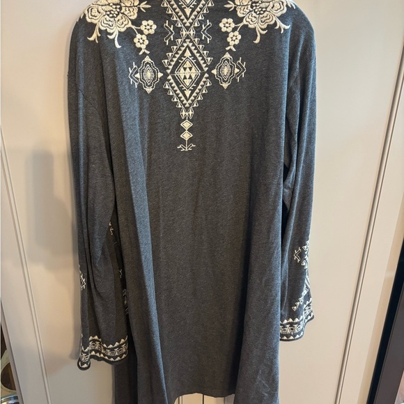 Johnny Was Tulia Embroidered Gray Duster Cardigan Boho Size Lg - Picture 6 of 7